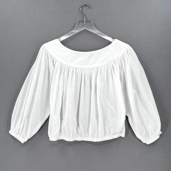 ENZA COSTA  Bubble Crop Top Womens Medium White Cotton 3/4 Sleeve Blouse NEW - Picture 2 of 10